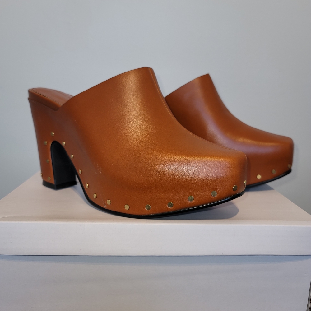 Rebecca Minkoff Tan Mules with Gold Studs